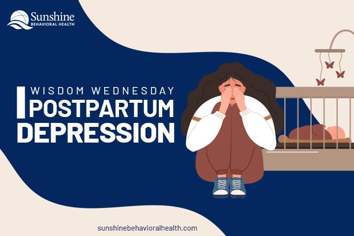 Wisdom Wednesday - Postpartum Depression (mother crying next to her baby illustration)
