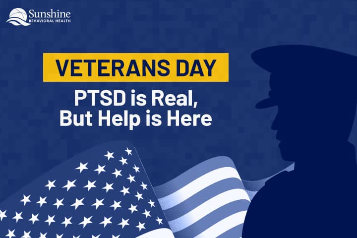 Veterans day - PTSD is Real but help is here with an image of the US flag